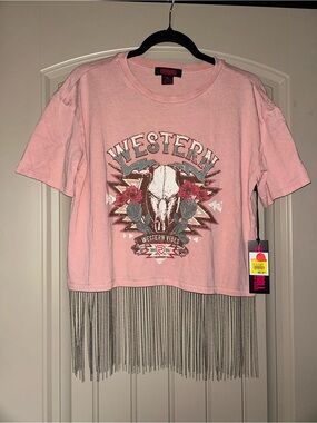 Unbranded Pink Western Vibes Fringe Crop Top